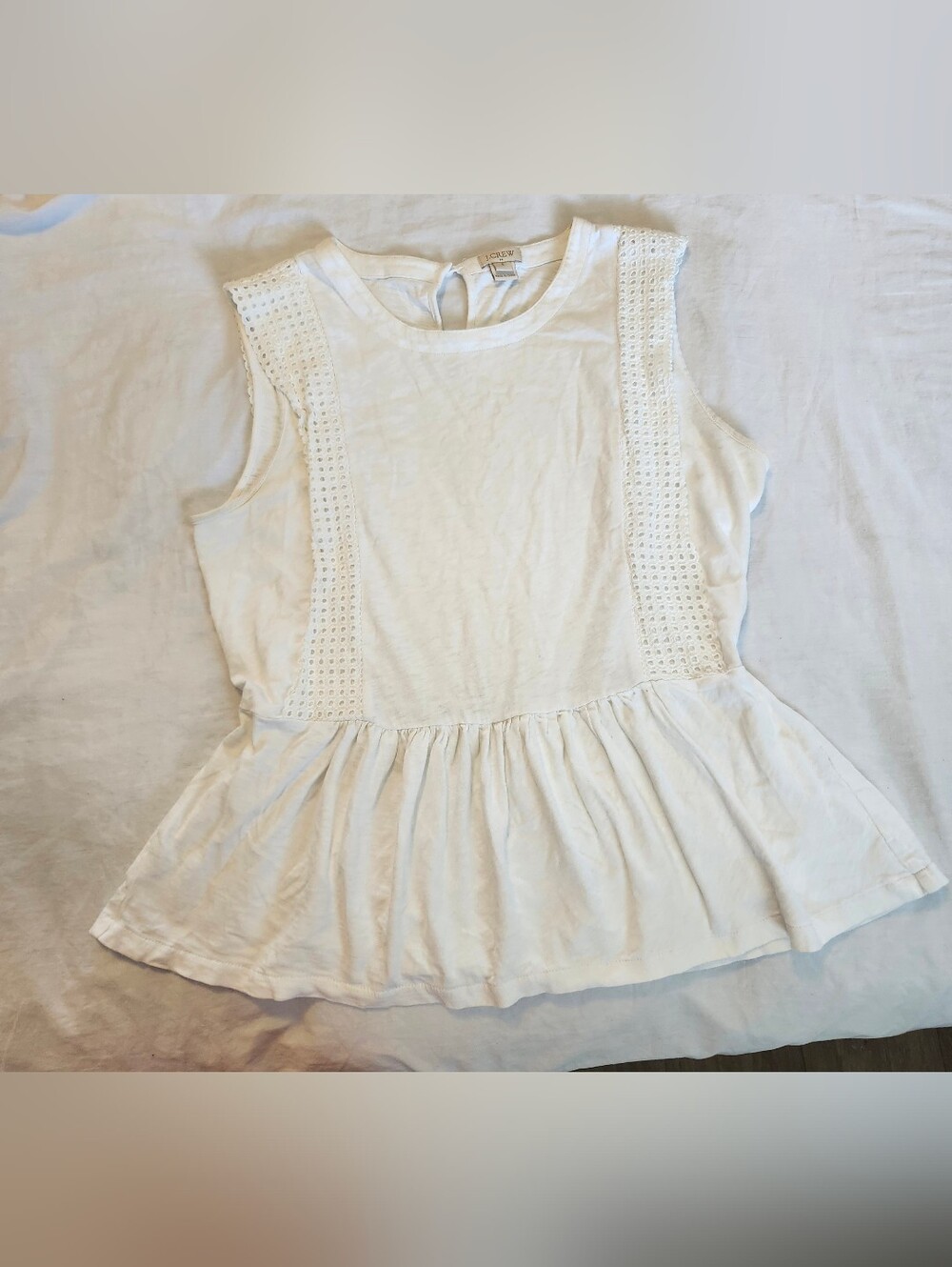J. Crew White Eyelet Peplum Tank Top